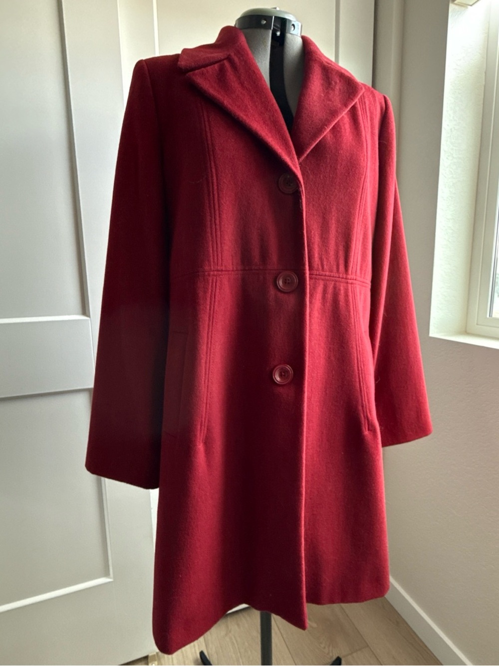 Kristen Blake Crimson Red Wool Pea Coat